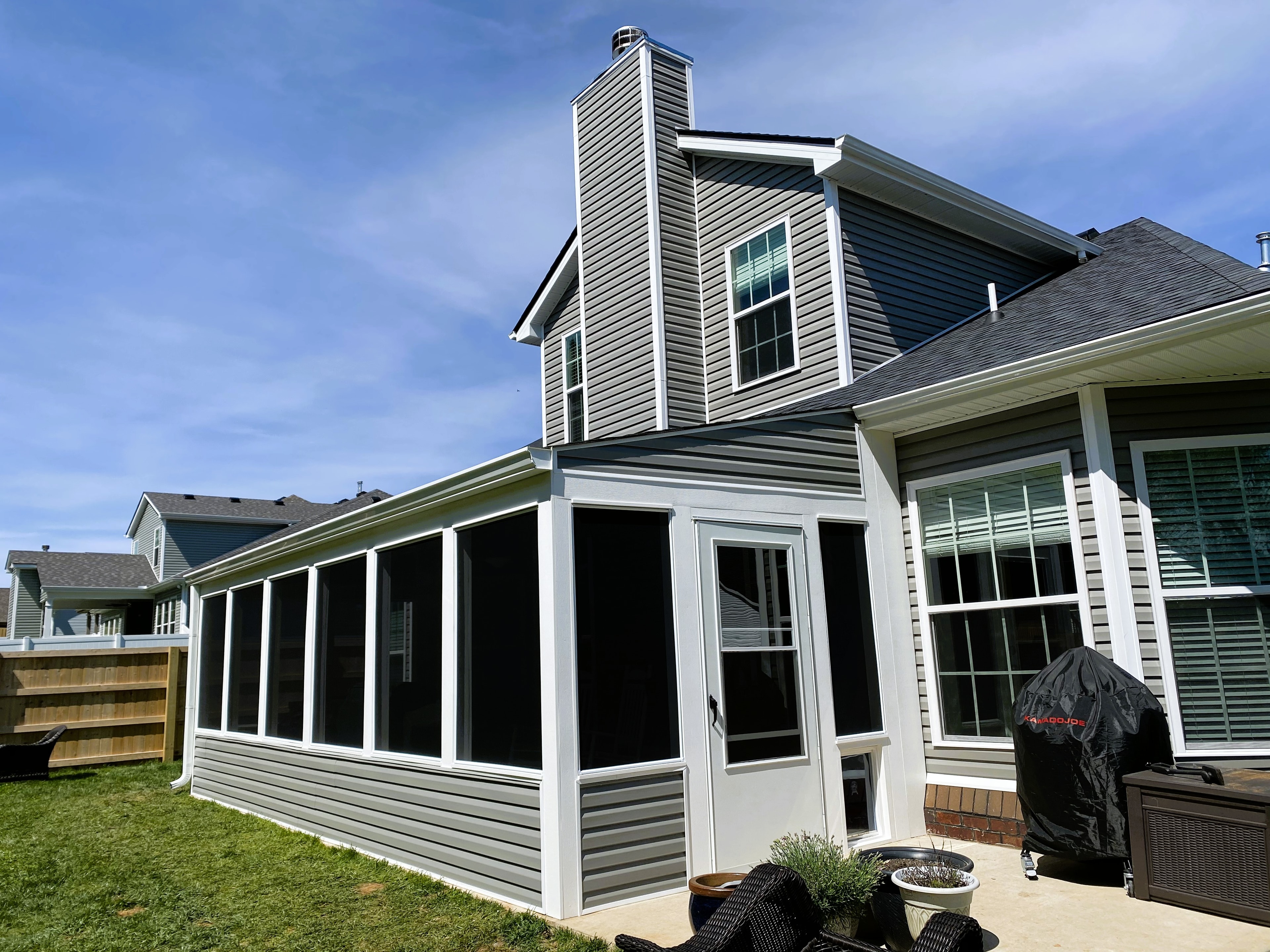Clarence covered patio side view showing structural design