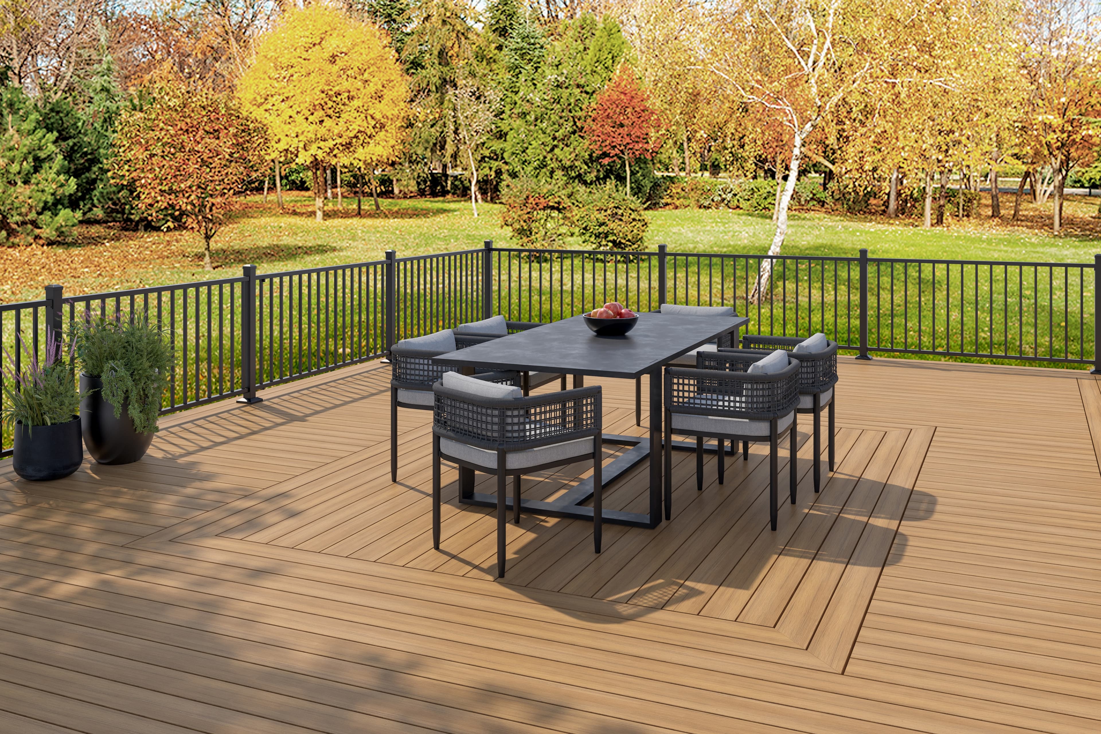 Deckorators Summit Terra decking with autumn foliage