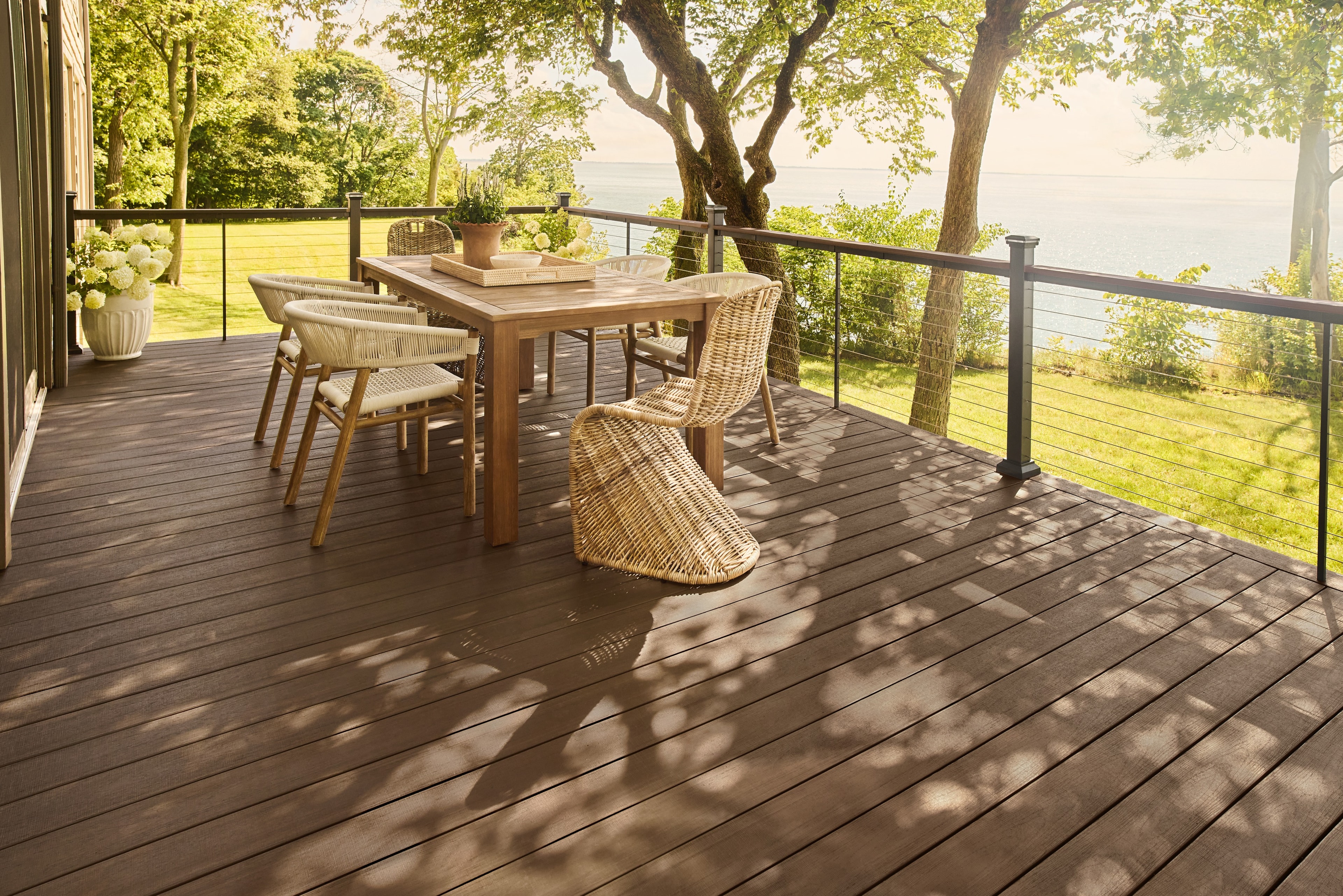 TimberTech Landmark American Walnut with drink rail and perimeter lighting