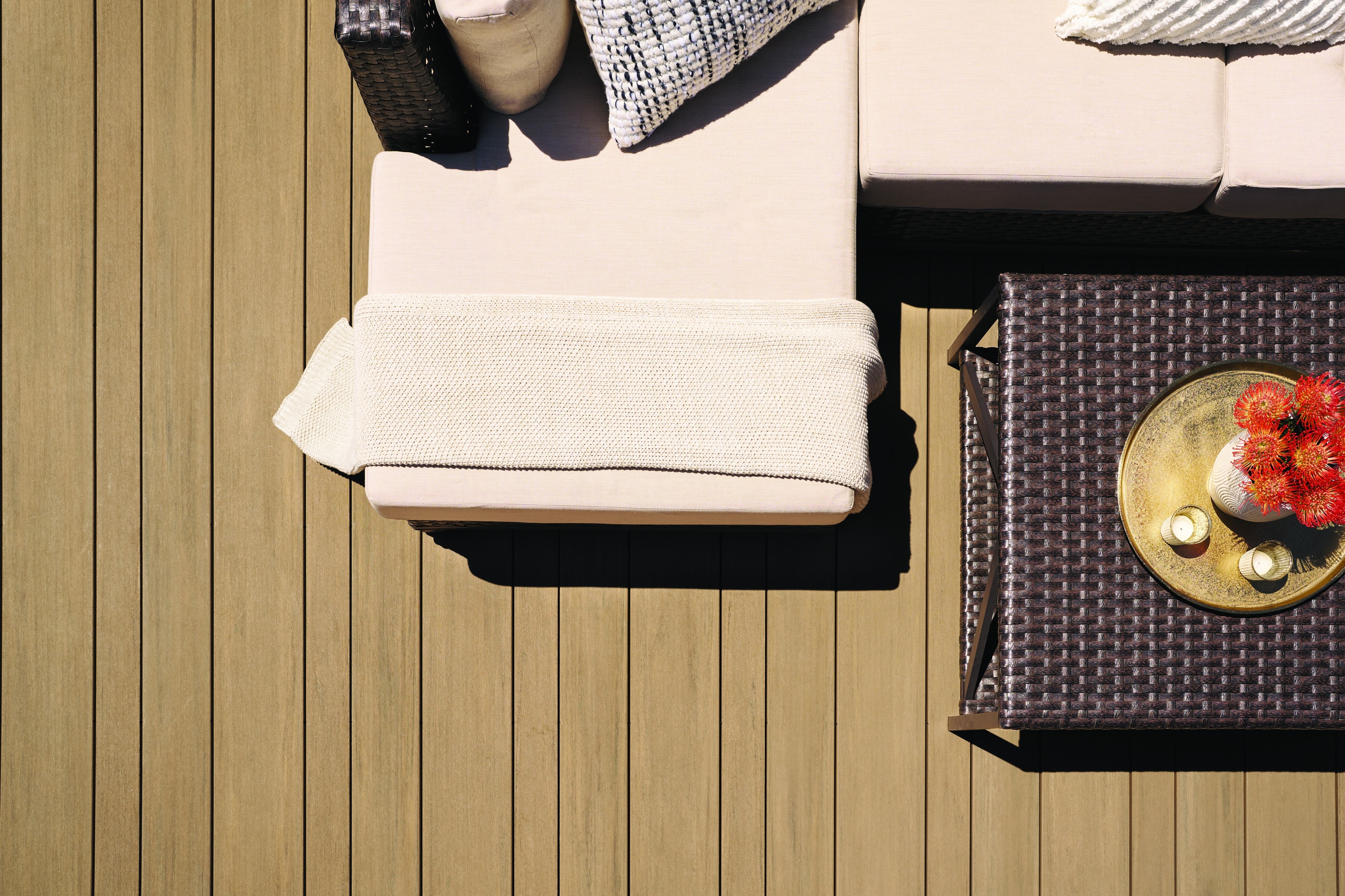 TimberTech Vintage Weathered Teak APVC decking hero shot