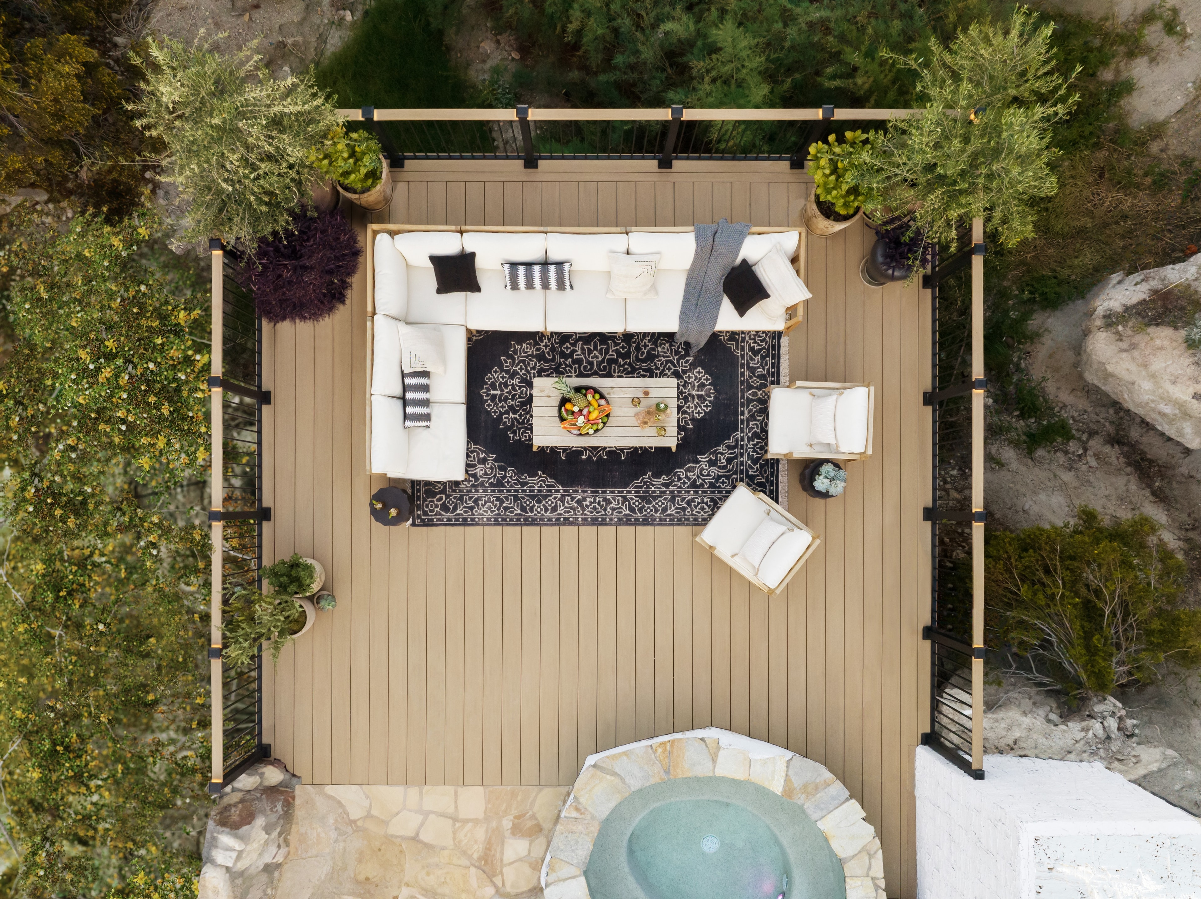 Aerial view of TimberTech Impression Rail Express with Vintage Weathered Teak